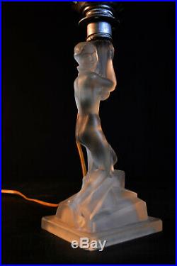 Rare art deco Walther & Sohne moulded satin glass Nude sea-siren figural lamp