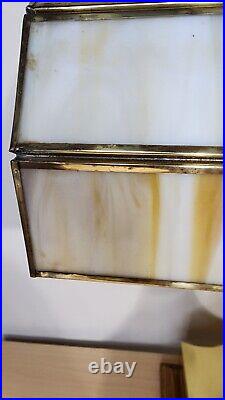 Rare vintage Du Vonn slag glass and brass banker lamp with lined compartment