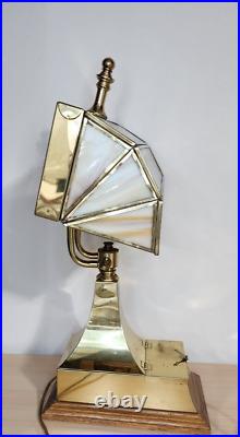 Rare vintage Du Vonn slag glass and brass banker lamp with lined compartment