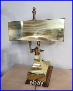 Rare vintage Du Vonn slag glass and brass banker lamp with lined compartment