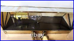 Rare vintage Du Vonn slag glass and brass banker lamp with lined compartment