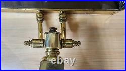Rare vintage Du Vonn slag glass and brass banker lamp with lined compartment
