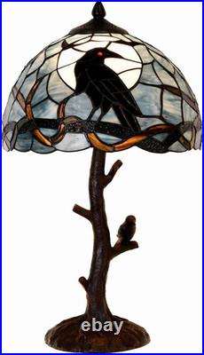 Raven Moonlight Tiffany Style Stained Glass Table Lamp for Home Decor