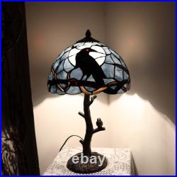 Raven Moonlight Tiffany Style Stained Glass Table Lamp for Home Decor
