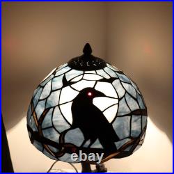 Raven Moonlight Tiffany Style Stained Glass Table Lamp for Home Decor