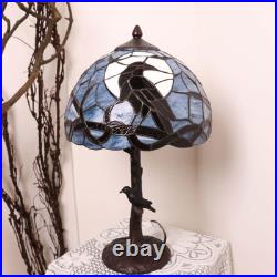 Raven Moonlight Tiffany Style Stained Glass Table Lamp for Home Decor
