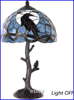 Raven Moonlight Tiffany Style Stained Glass Table Lamp for Home Decor