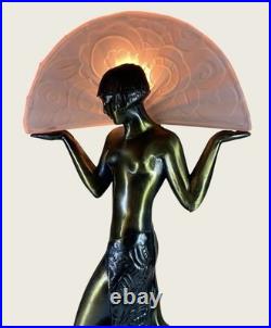 Raymonde Guerbe For Max Le Verrier Style Art Deco Egyptian Lamp by Sarsaparilla
