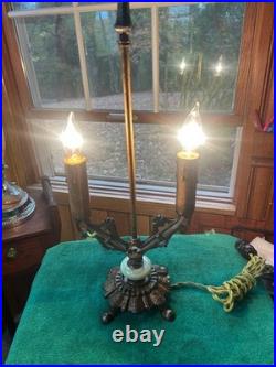 Reclaimed Art Deco Double Candle, Akro Agate, Uranium Glow, Table Lamp Free S/H