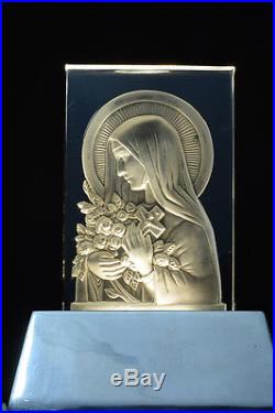 Religious French Art Deco Glass Lamp By Verlys Portrait St Theresa Roses Bronze