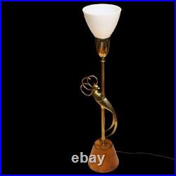 Rembrandt Lamps Vintage Art Deco Brass Table Lamp 31.75 Bird Wood Base Modern