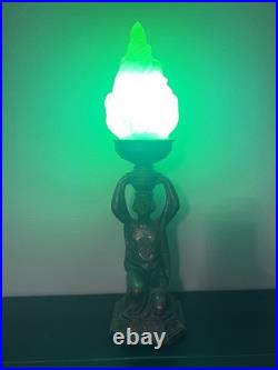 Restored 1920s Art Deco Joan of Arc Table Lamp 17 w Satin Vaseline Flame Shade