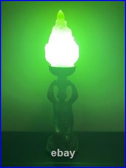 Restored 1920s Art Deco Joan of Arc Table Lamp 17 w Satin Vaseline Flame Shade