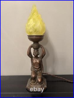 Restored 1920s Art Deco Joan of Arc Table Lamp 17 w Satin Vaseline Flame Shade