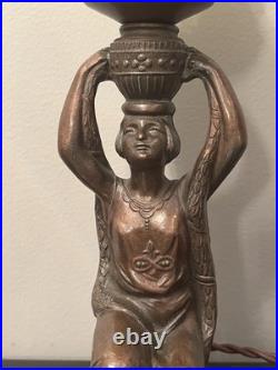 Restored 1920s Art Deco Joan of Arc Table Lamp 17 w Satin Vaseline Flame Shade