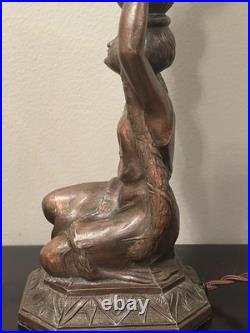 Restored 1920s Art Deco Joan of Arc Table Lamp 17 w Satin Vaseline Flame Shade