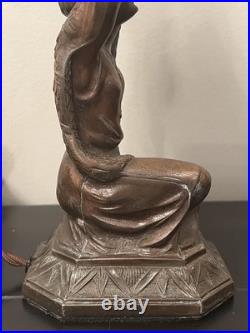 Restored 1920s Art Deco Joan of Arc Table Lamp 17 w Satin Vaseline Flame Shade