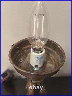 Restored 1920s Art Deco Joan of Arc Table Lamp 17 w Satin Vaseline Flame Shade