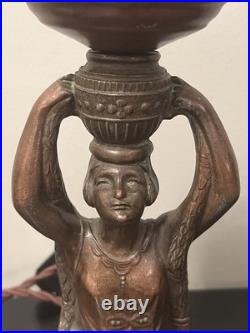 Restored 1920s Art Deco Joan of Arc Table Lamp 17 w Satin Vaseline Flame Shade