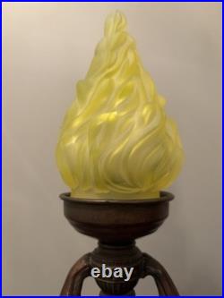 Restored 1920s Art Deco Joan of Arc Table Lamp 17 w Satin Vaseline Flame Shade