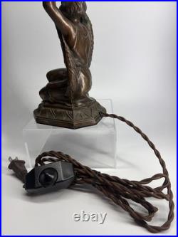 Restored 1920s Art Deco Joan of Arc Table Lamp 17 w Satin Vaseline Flame Shade