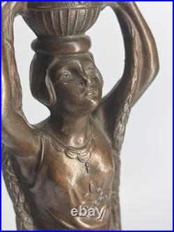 Restored 1920s Art Deco Joan of Arc Table Lamp 17 w Satin Vaseline Flame Shade