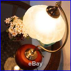 Retro Vintage Loft Table Desk Lamp Light Wooden Base Art Deco Glass Shade