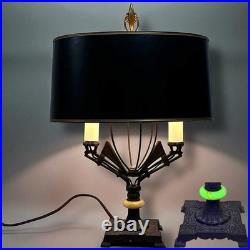 Rewired Antique Art Deco Uranium Glass Double Candle Stick Table Lamp F. Cooper