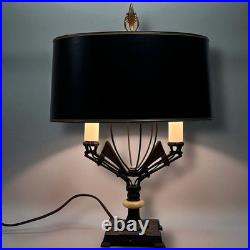 Rewired Antique Art Deco Uranium Glass Double Candle Stick Table Lamp F. Cooper