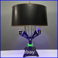 Rewired Antique Art Deco Uranium Glass Double Candle Stick Table Lamp F. Cooper