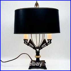 Rewired Antique Art Deco Uranium Glass Double Candle Stick Table Lamp F. Cooper
