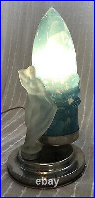Rocket Art Deco Boudoir Lamp with Frosted Glass Woman Statue