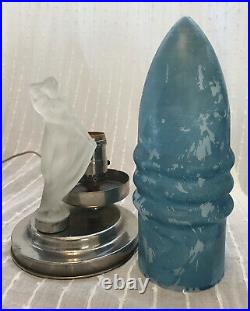 Rocket Art Deco Boudoir Lamp with Frosted Glass Woman Statue