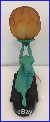 Ronson Egyptian Moon Art Deco Figural Lamp Turquoise Original Globe 1930's