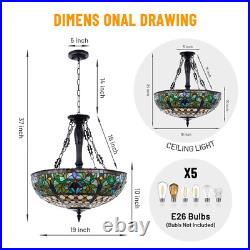 Rustic Country Pendant Lamp Stained Glass Chandelier 5-Light Ceiling Fixtures