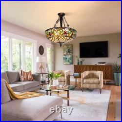Rustic Country Pendant Lamp Stained Glass Chandelier 5-Light Ceiling Fixtures