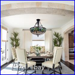 Rustic Country Pendant Lamp Stained Glass Chandelier 5-Light Ceiling Fixtures