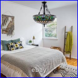Rustic Country Pendant Lamp Stained Glass Chandelier 5-Light Ceiling Fixtures