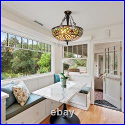 Rustic Country Pendant Lamp Stained Glass Chandelier 5-Light Ceiling Fixtures