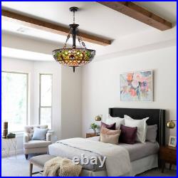 Rustic Country Pendant Lamp Stained Glass Chandelier 5-Light Ceiling Fixtures