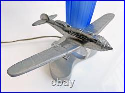 SARSAPARILLA DECO DESIGN Table Lamp Airplane Glass Shade 1980s US Vintage Art