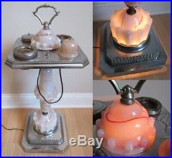 SMOKING STAND Art Deco 1930's LIGHTED LAMP slag ashtray REWIRED AND COMPLETE