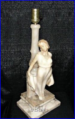 STUNNING ANTIQUE CARVED ALABASTER MARBLE ART DECO LAMP Italian Figural Italy