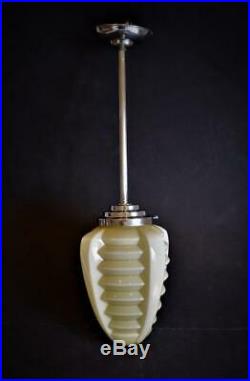 SUPERB 1930s ART DECO OPALINE GLASS TORPEDO SKYSCRAPER CEILING LIGHT LAMP