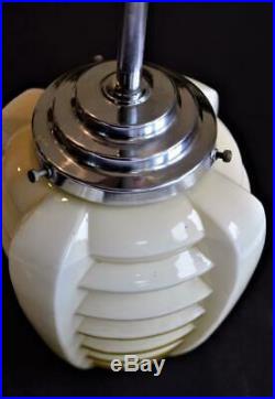 SUPERB 1930s ART DECO OPALINE GLASS TORPEDO SKYSCRAPER CEILING LIGHT LAMP