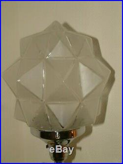 SUPERB Z shaped CHROME MODERNIST ART DECO LAMP LAMPE RARE CZECH STAR SHADE