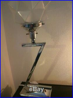 SUPERB Z shaped CHROME MODERNIST ART DECO LAMP LAMPE RARE CZECH STAR SHADE