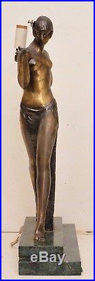 Sarsaparilla Brass Art Deco Cleopatra Lamp Marble Nude Lady Egyptian Goddess VTG