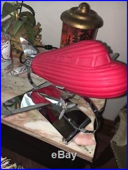 Sarsaparilla Type Vintage Art Deco Red Glass & Chrome DC10 Airplane Lamp