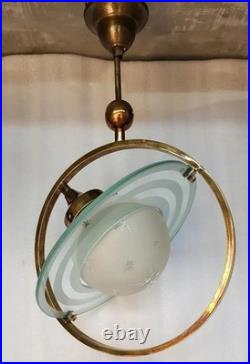 Saturn Brass Ceiling Pendant Light Frosted Star Globe Celestial Art Deco Lamp